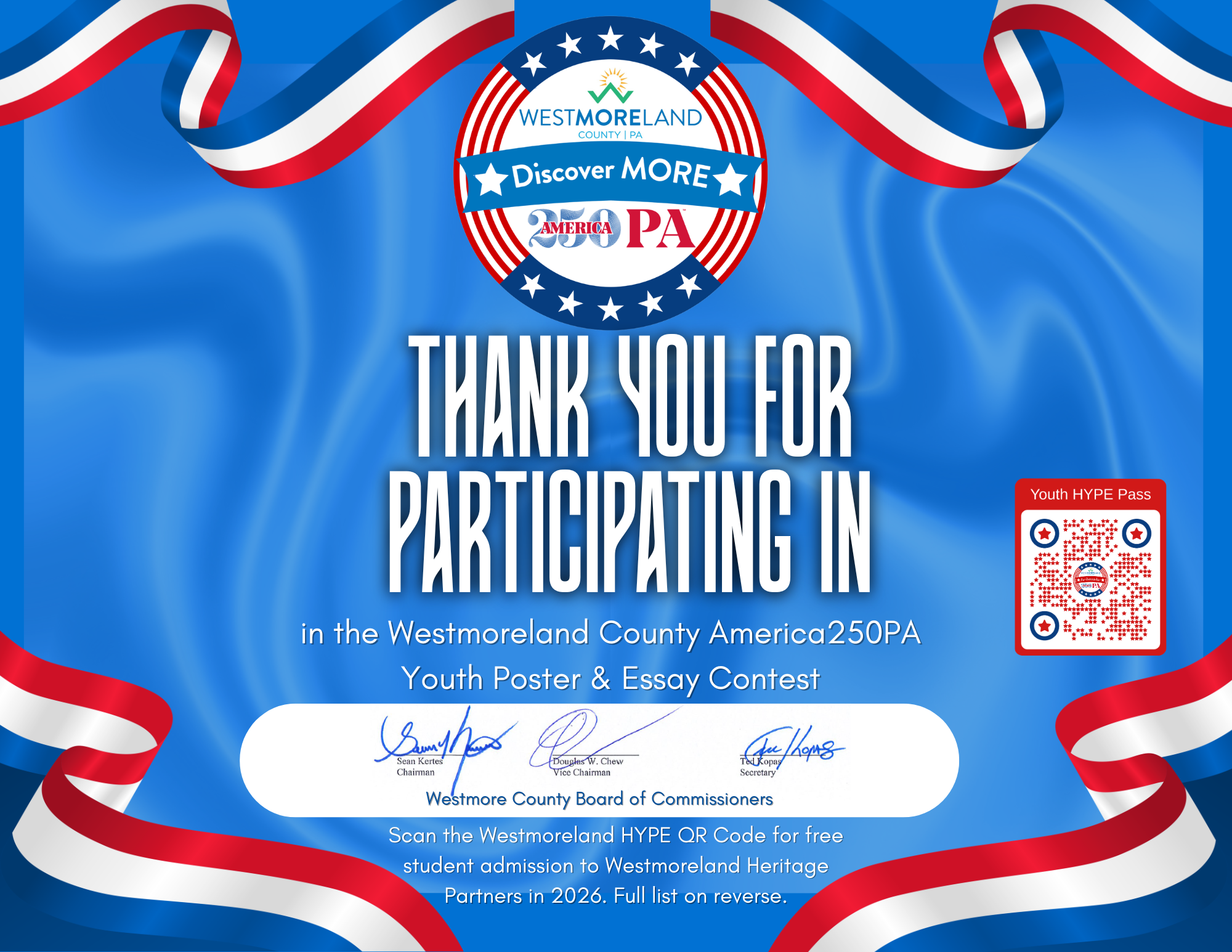 Westmoreland America's 250th Certificate
